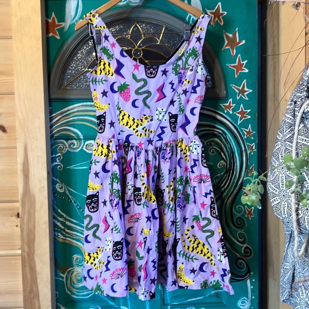 Nooworks Hastings Lavender Mini Dress with Yellow and Green Print